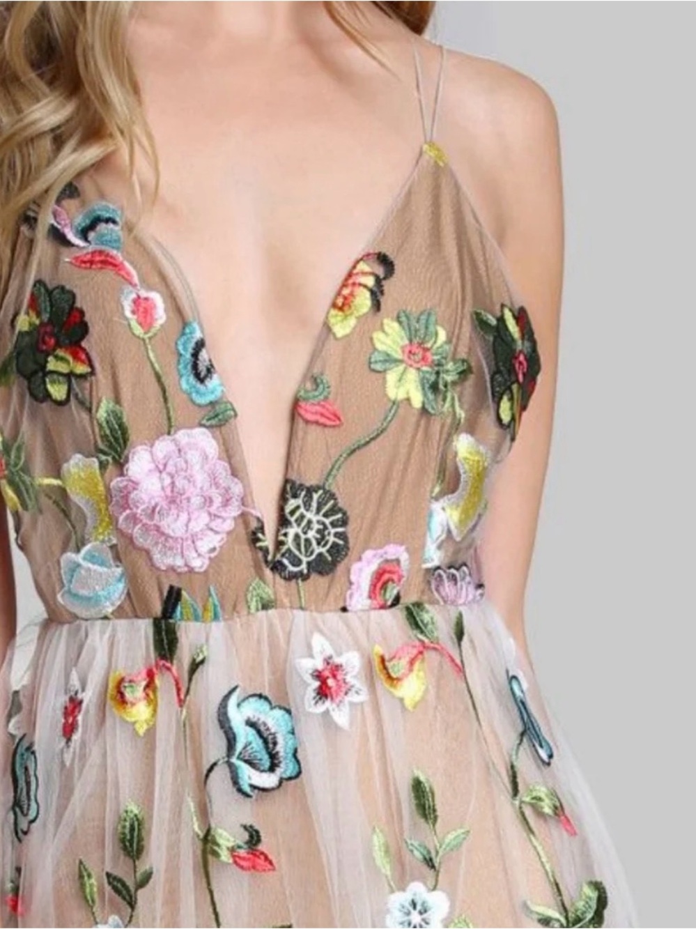 NWT L'atiste By Amy Sheer Embroidered Overlay Bodysuit Maxi Dress - Picture 2 of 12